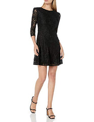 Women's 3/4 Sleeve Lace Fit And Flare Dress