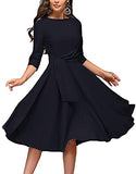 Women's Elegance Audrey Hepburn Style Ruched Dress Round Neck 3/4 Sleeve Sleeveless Swing Midi A-line Dresses | Women's Casual Dresses