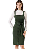 Women's Jumper Dress Button Front Tie Waist Stretchy Suspender Pinafore Overalls