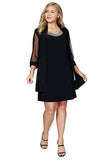 Short Mother of The Bride Plus Size Dress| Sheer Sleeves,  Beaded Neckline Formal Dress