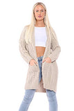 Womens Cardigan Cable Chunky Knit Oversized Sweater Soft Long Sleeve Open Front Slouchy Pocket Outwear Coat | Women's Cardigan