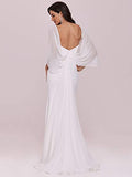 Womens Off Shoulder Batwing Sleeve Backless Bodycon Simple Wedding Dress  - Sara Clothes