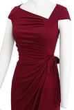 Women's Retro 1950s Cap Sleeve Knee-Length Sheath Slim Business Casual Party Ruched Bodycon Faux Wrap Dress | Women's Work Dresses