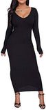 Women's Casual Off Shoulder Long Sleeves Slim Knit Bodycon Sweater Dress Midi Pencil Dress.