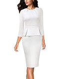 Womens Pleated Crew Neck Peplum Wear to Work Office Sheath Dress | Women's Work Dresses