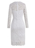Women's Floral Lace Business Bateau Neck Long Sleeves Cocktail Wedding Guest Bodycon Pencil Dress 906 | Women's Evening Gowns