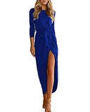 Women Summer Short/3/4 Sleeve Belted Dress Elastic Waist Slit Long Maxi Dress | Women's Casual Dresses