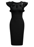 Women's Vintage Ruffle Trim Lace Sleeveless Bodycon Cocktail Dress