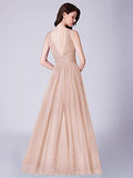 Women's Double V-Neck Floor-Length Bridesmaid Dress  - Sara Clothes