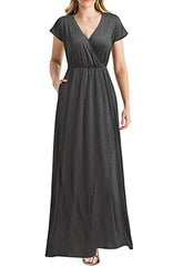 Grey Women Cap Sleeve Loose Plain Pockets Maxi Casual Formal Long Dresses - REPHYLLIS | Women's Formal Dresses