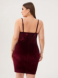 Women's Plus Size Sexy Spaghetti Strap Cowl Neck Velvet Mini Bodycon Dress