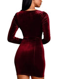 Women Sexy Long Sleeve Bodycon Dress, Ruched Cocktail Velvet Wrap Party Dress, Square Neck Velvet Wedding Mini Tight Dress | Original Brand | Women's Cocktail Dresses