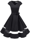 Gardenwed Vintage 1950's Rockabilly Dress with Cap-Sleeve V Neck Homecoming Tea Party Cocktail Swing Dresses for Women