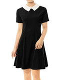 Women's Peter Pan Collar Short Sleeves Above Knee Flare Dress