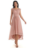 Women's High Low Mother of The Bride Dress with Pockets Lace Applique Chiffon Tea Length Formal Evening Party Gown