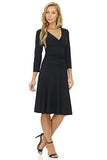 Women's Slimming 4-Mar Sleeve Fit-and-Flare Crossover Tummy Control Dress | Women's Work Dresses