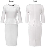 Womens Pleated Crew Neck Peplum Wear to Work Office Sheath Dress | Women's Work Dresses