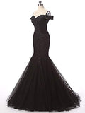 Black Lace and Tulle Mermaid Dresses with Cap Sleeves | Women's Formal Dresses