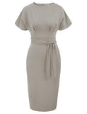 Grey Women's Bodycon Pencil Dress Office Wear To Work Dresses With Pocket Belt Jasambac | Women's Work Dresses