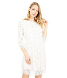 Women's Lace And Flock Dot Mesh Three Quarter Sleeve Shift