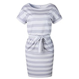 Ladies Striped Short Sleeve Wear to Work Casual Pencil Dress with Belt Bodycon Dress Office Wear for Casual Club Cocktail Evening Gowns Work UK Size 8-26 | Women's Work Dresses