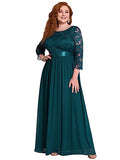 Ever-Pretty Women's A Line 3/4 Sleeves Round Neck Lace Floor Length Elegant Plus Size Bridesmaid Dresses 07412PL