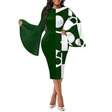 Women Bodycon Pencil Midi Dress Patchwork Long Flared Sleeve Print Round Neck Work Dress Elegant Stitching Office Dress | Women's Work Dresses