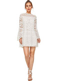 Women's Crochet Pom-pom Sheer Lace Bell Sleeve Dress