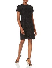 Lark & Ro Women's Short Sleeve Crew Neck Lace Mixed Dress