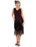 PrettyGuide Women's Flapper Dresses Sequin Pearl Fringe Dress V Neck 1920s Dress Art Deco Great Gatsby Dress