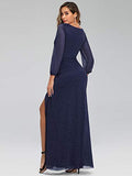 Women's V-Neck Front Wrap High Thigh Slit Evening Dress  - Sara Clothes