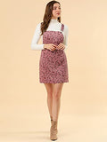 Women's Adjustable Strap Pinafore Corduroy Floral Bib Overalls Dress