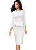 Womens Pleated Crew Neck Peplum Wear to Work Office Sheath Dress | Women's Work Dresses