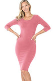 Clothing Womens 4-mar Sleeve Bodycon Fitted Knee Length Midi Dress