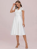 Women's A-line Lace See-Through V-Neck Pleated Wedding Party Cocktail Dress  - Sara Clothes