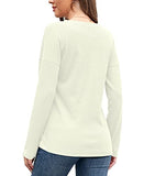WNEEDU Women's Waffle Knit Tunic Tops Loose Long Sleeve Button Up V Neck Henley Shirts (Y Beige,M) | Women's Sweaters