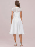 Women's A-line Lace See-Through V-Neck Pleated Wedding Party Cocktail Dress  - Sara Clothes