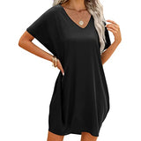 T Shirts Dresses for Women, Women Casual Dress Soild Color V Neck Dress Summer Short Sleeve Dress Pocket Dress (#01-Black, L) | Original Brand