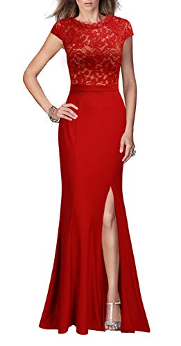 Red Women's Retro Floral Lace Vintage Wedding Maxi Formal Long Dress - REPHYLLIS | Women's Formal Dresses