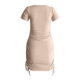 Summer Dresses for Women, Ladies's O Neck Thread Short Sleeve Drawstring Buttock Waist Sexy Dress Party UK Size | Women's Work Dresses
