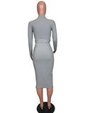 Womens Turtleneck Front Pockets Long Sleeve Party Cocktail Bodycon Midi Pencil Dress with Belt | Women's Work Dresses
