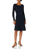 Women's Long Sleeve Ribbed Crewneck Fit and Flare Sweater Dress