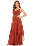 Women's Double V-Neck High Low Maxi Bridesmaid Dress Chiffon  - Sara Clothes