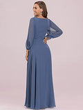 Women's A-line Long Sleeve V-Neck Chiffon Mother of The Bride Dress  - Sara Clothes