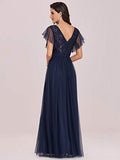 Womens V Neck Lace Sleeve A Line Formal Party Dress 0226 | Women's Lace Dresses