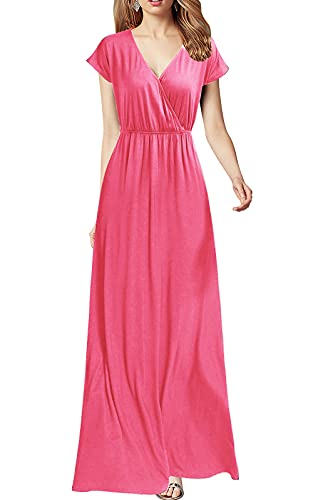 Pink Women Cap Sleeve Loose Plain Pockets Maxi Casual Formal Long Dresses - REPHYLLIS | Women's Formal Dresses