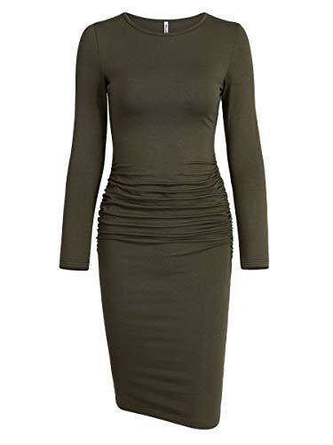 Missufe Women's Long Sleeve Ruched Casual Sundress Midi Bodycon Sheath Dress