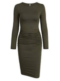 Missufe Women's Long Sleeve Ruched Casual Sundress Midi Bodycon Sheath Dress | Women's Casual Dresses