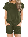 Army Green Short Summer Crewneck Casual Loose Short Sleeve Jumpsuit Rompers One Piece Pajamas Loungewear with Pockets - ANRABESS | Women's Romper & Jumper Suit