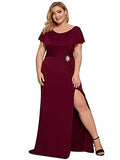 Women's Plus Size Cap Sleeve Rhinestone Brooch Wedding Guest Dress 70124-PZ | Women's Formal Dresses